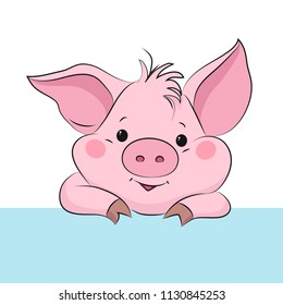 Cute little pig. Cartoon vector character. Children illustration