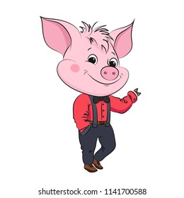 Cute little pig. Cartoon vector character. Children illustration