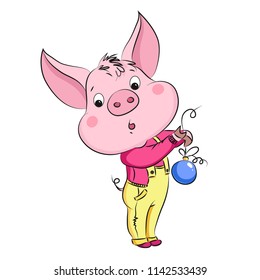 Cute little pig. Cartoon vector character. Children illustration