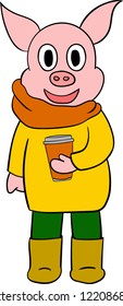 Cute little pig. Cartoon vector character. Children illustration. Great for calendar design