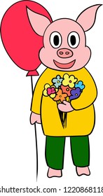 Cute little pig. Cartoon vector character. Children illustration. Great for calendar design