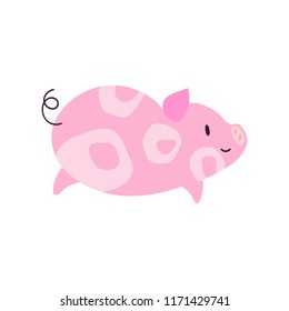 Cute little pig character with spots illustration. 2019 symbol