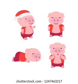 The Cute Little Pig. Chinese New Year. Year of the Pig vector design. flat illustration 