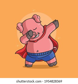 cute little pig dabbing dance celebration illustration