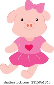 Cute Little Pig Doll Vector Illustration
