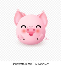 Cute little pig. Funny piggy mascot. 2019 New Year symbol. Vector illustration.