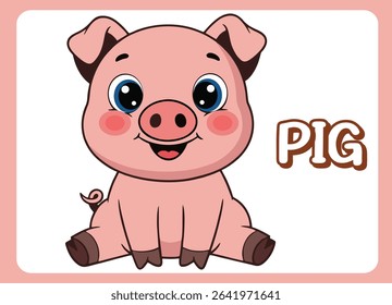 Cute little pig happy smile cartoon illustration.