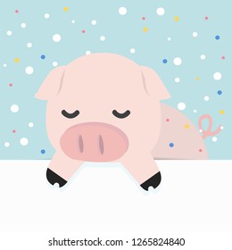 Cute little pig holding empty blank board