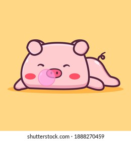 cute little pig lying down vector design