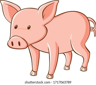 Cute little pig on white background illustration