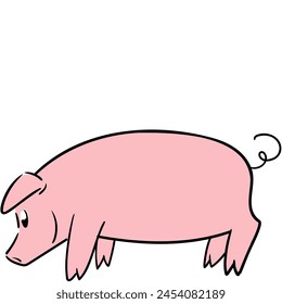 Cute little pig posing with the nose on the ground from side view