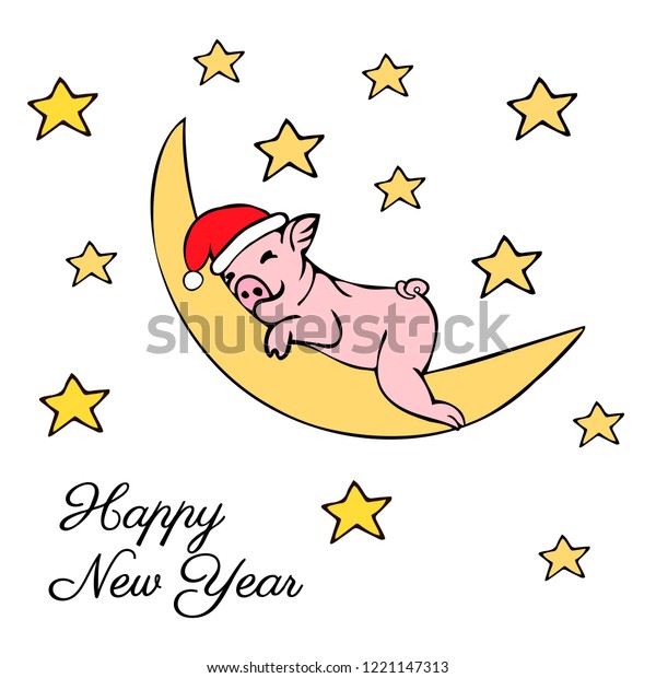 Cute Little Pig Santa Claus Hat Animalswildlife Holidays