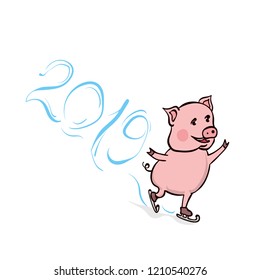 Cute little pig skates. Symbol of the year 2019.