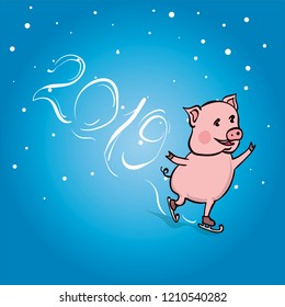 Cute little pig skates. Symbol of the year 2019.