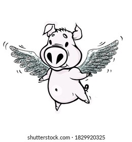 cute little pig with wings in flight in vector