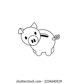 cute little piggy bank with curly tail