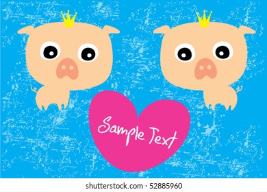 cute little piggy couple doodle