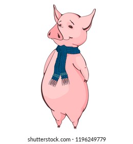 cute little piggy in a scarf. vector illustration