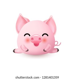 Cute little piggy. The year of the pig symbol. Piglet smiling and doing the split.