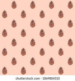 Cute little pine cone repeat pattern on a pink background.
Forest texture.
Pink nature wrapping paper.
Colorful pine.