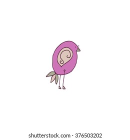 Cute little pink bird on a postcard