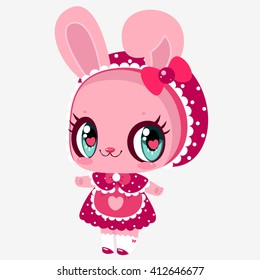 Cute little pink bunny. Pink dress. Cute character.