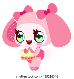 Cute little pink bunny girl. Sweetie animals. Valentine's Day or Happy birthday.