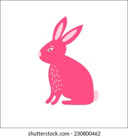 Cute little pink bunny rabbit . Vector illustration for east