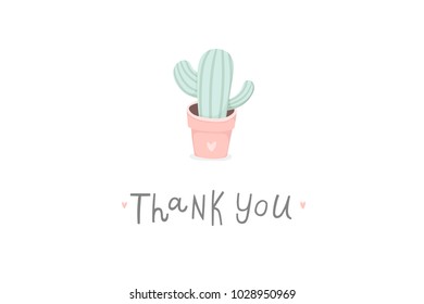 Cute Little Pink Cacti Hand Drawn Illustration Could Use As Card, Tag, Poster, Label Template Design. Thank You Card