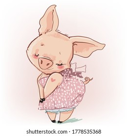 cute little pink cartoon piggy girl