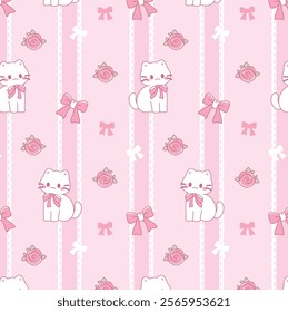 Cute little pink cat baby seamless pattern