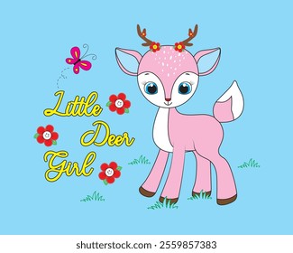 A cute little pink deer is happy and cheerful, suitable for application anywhere, t-shirts, bags, bottles, stickers, book covers, etc.