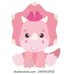 Cute little pink dinosaur baby girl vector cartoon illustration