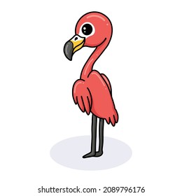 Cute little pink flamingo cartoon posing