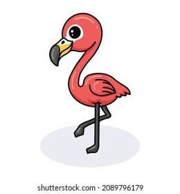 Cute little pink flamingo cartoon posing