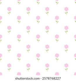 Cute little pink flowers pattern. Abstract floral pattern with pink flowers. Spring pattern is good for dress design, cover, wallpaper, wrapping paper, phone case. Ditsy style. Simple dot background