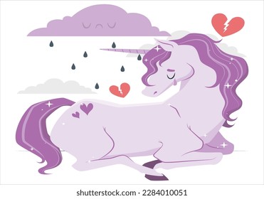 Cute little pink magical unicorn. Vector design on white background. Print for t-shirt. Romantic hand drawing illustration for children. White unicorn vector head with mane and horn on starry.