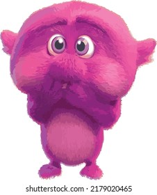 Cute little pink Monster 3D Character Mascot design hands over mouth