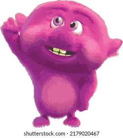 Cute little pink Monster 3D Character Mascot design pointing up