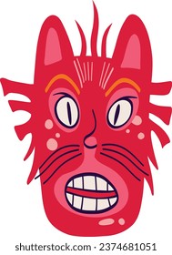 Cute little pink monster with strange creepy face. Halloween character in modern cartoon style