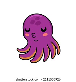 Cute little pink octopus cartoon sleeping