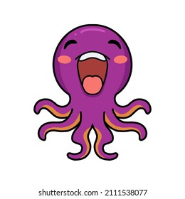 Cute little pink octopus cartoon laughing