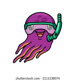 Cute little pink octopus scuba cartoon