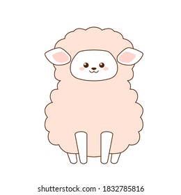 Cute little pink sheep isolated on white background. Flat design for poster or t-shirt. Vector illustration