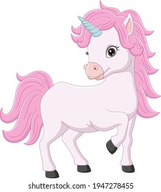 Cute little pink unicorn cartoon