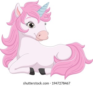 Cute little pink unicorn cartoon