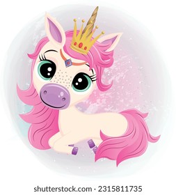cute little Pink Unicorn with Crown