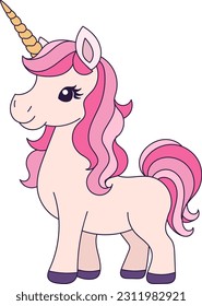 Cute little pink unicorn. Vector illustration
