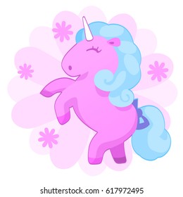 Cute little pink unicorn. Vector Illustration.