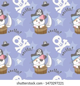 cute little pirate cat with pattern set